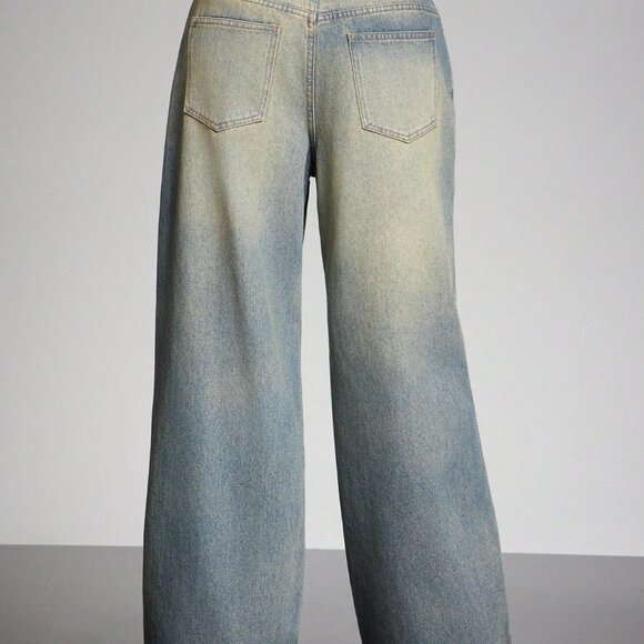 Medium Wash Punk Women's Wide Leg Baggy Jeans - Picture 6 of 7